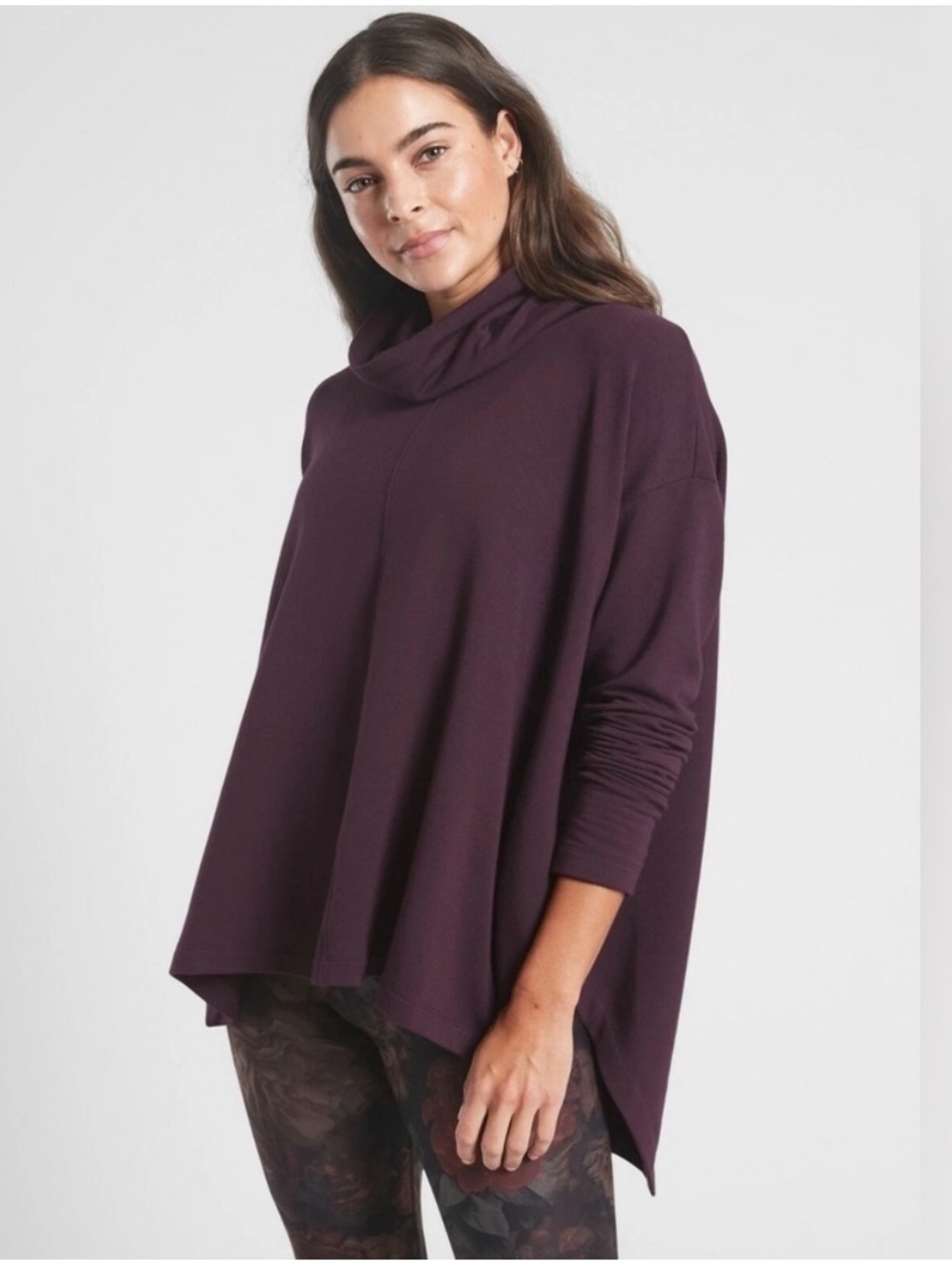 Athleta Etheral Funnel Neck Oversized Fleece Sweatshirt Plum Size Small